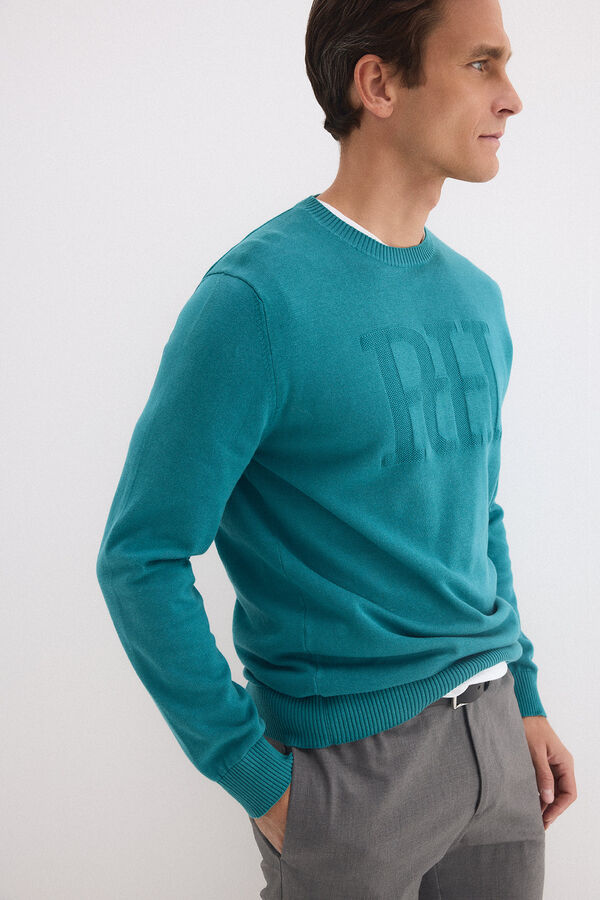 Pedro del Hierro Jersey cuello redondo big logo pecho Turquesa
