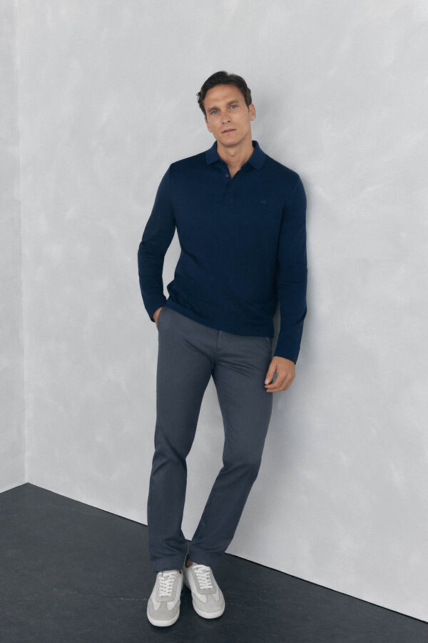 Pedro del Hierro Polo mercerizado manga larga Azul
