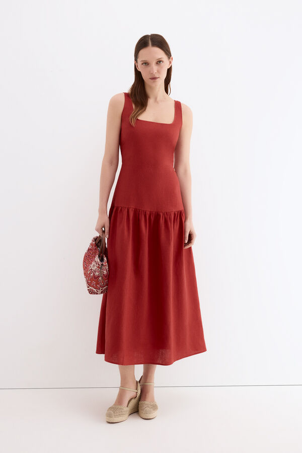 Pedro del Hierro Vestido midi lino Rojo