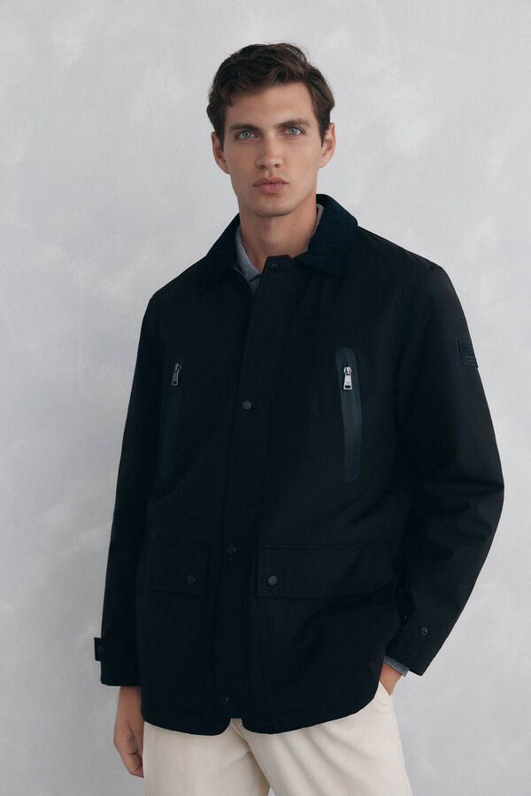 Pedro del Hierro Chamarra con vistas y cierre repelente al agua Negro