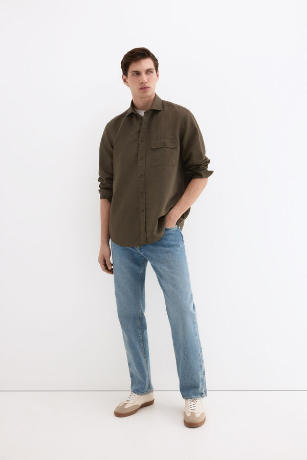 Pedro del Hierro Camisa lino bolsillos Verde