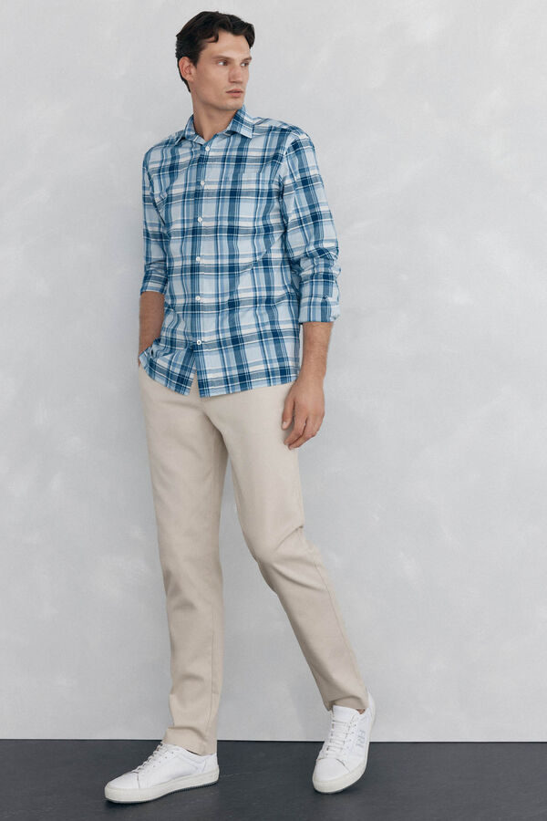 Pedro del Hierro Camisa cuadros tejido flam&eacute; Beige