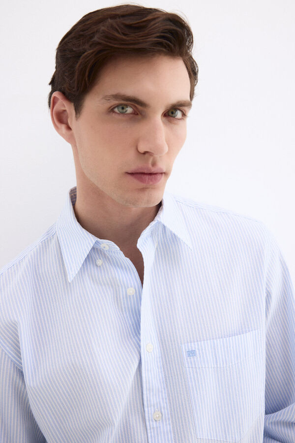 Pedro del Hierro Camisa seersucker rayas Azul