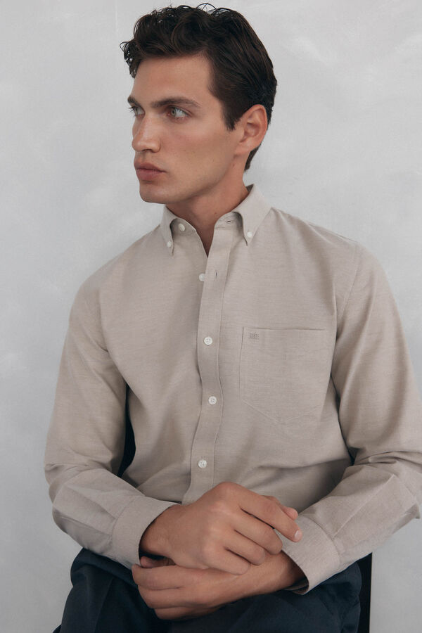 Pedro del Hierro Camisa non iron oxford liso Beige