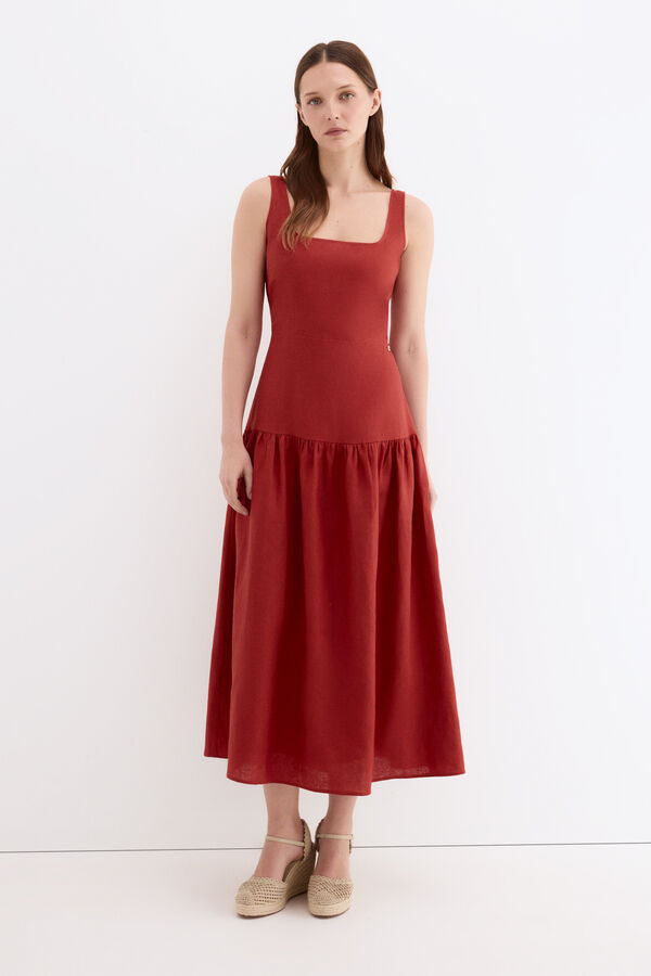 Pedro del Hierro Vestido midi lino Rojo