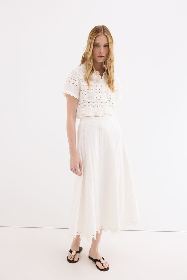 Pedro del Hierro Falda midi detalle crochet Blanco