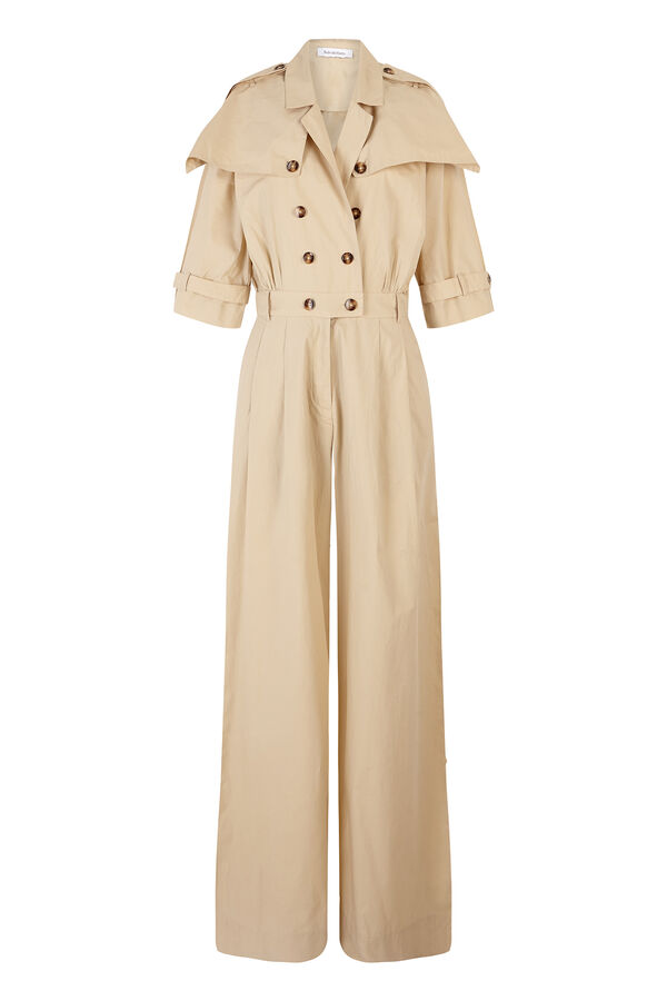 Pedro del Hierro Jumpsuit de pata ancha con detalle tipo gabardina en escote Beige
