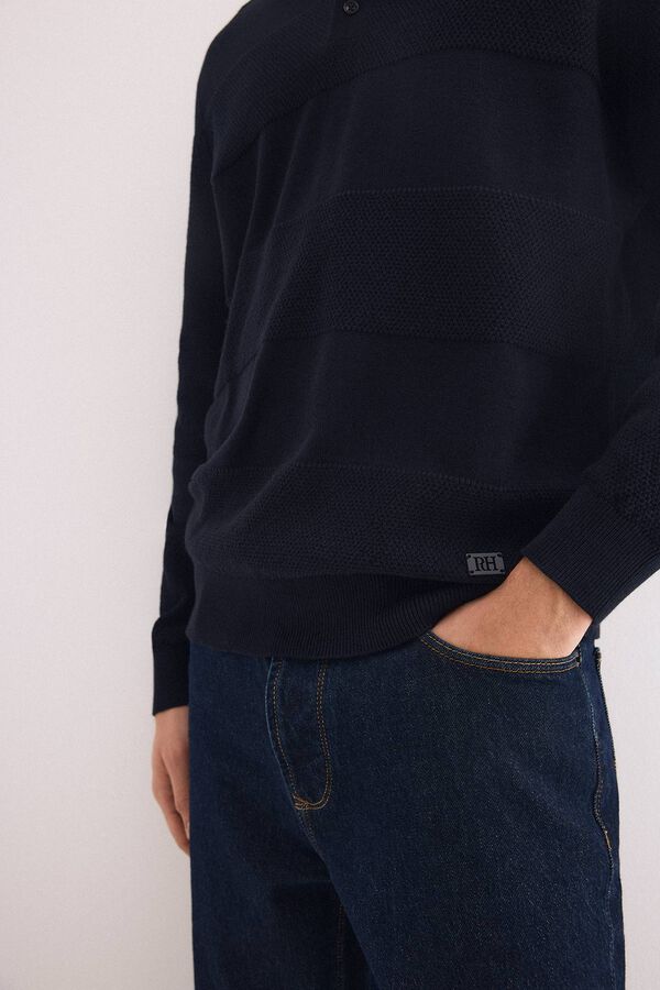 Pedro del Hierro Jersey polo manga larga algod&oacute;n estructura Azul