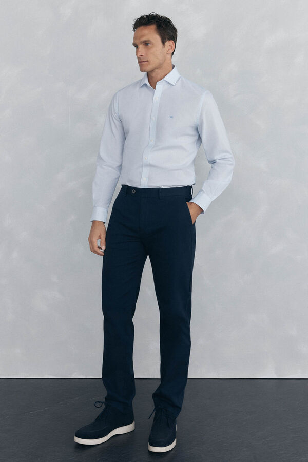Pedro del Hierro Pantal&oacute;n chino de textura regular fit Azul