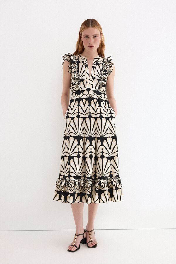 Pedro del Hierro Vestido algod&oacute;n volantes Beige