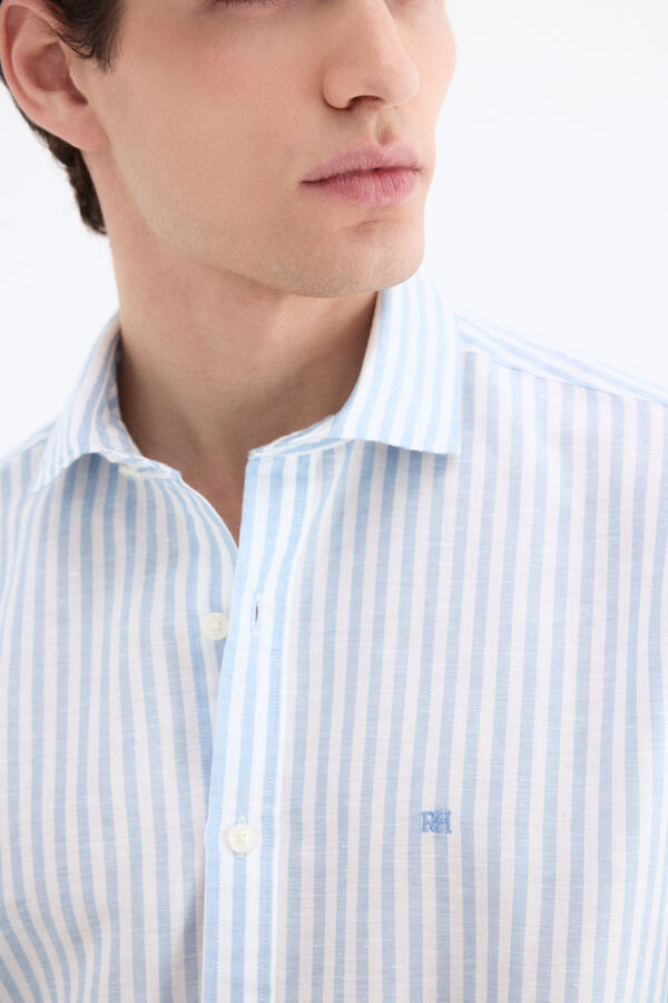 Pedro del Hierro Camisa de vestir rayas lino f&aacute;cil plancha Azul