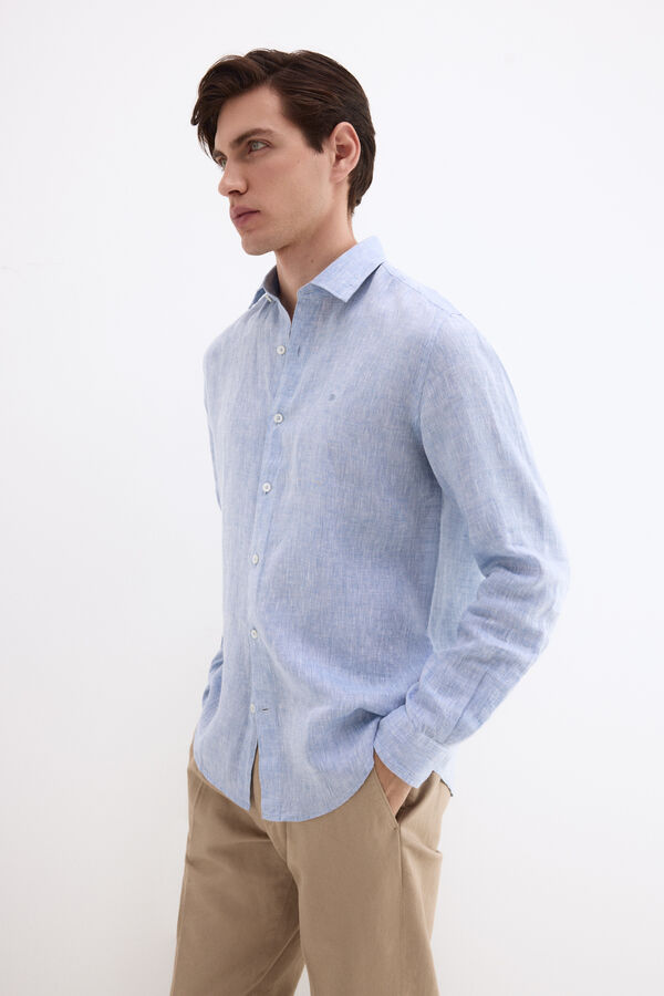 Pedro del Hierro Camisa lino lisa Azul