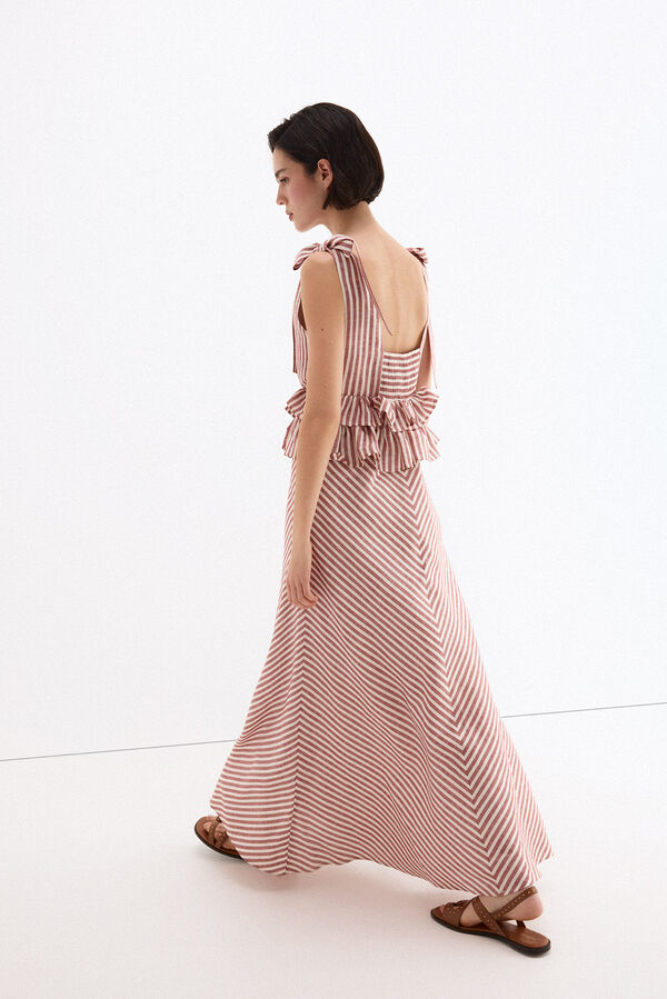 Pedro del Hierro Vestido largo de lino con detalle de lazos Rosa
