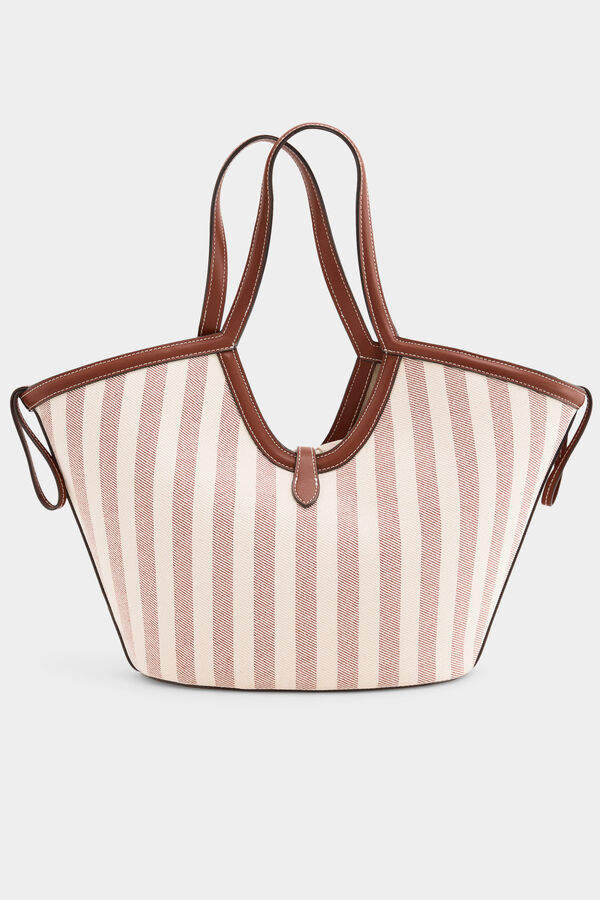 Pedro del Hierro Bolsa de playa tejida a rayas Marr&oacute;n