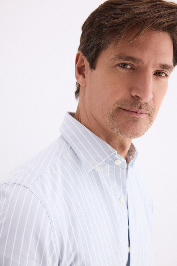 Pedro del Hierro Camisa popel&iacute;n labrado rayas Azul