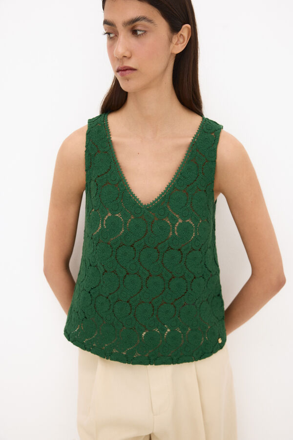 Pedro del Hierro Camiseta crochet sin mangas Verde