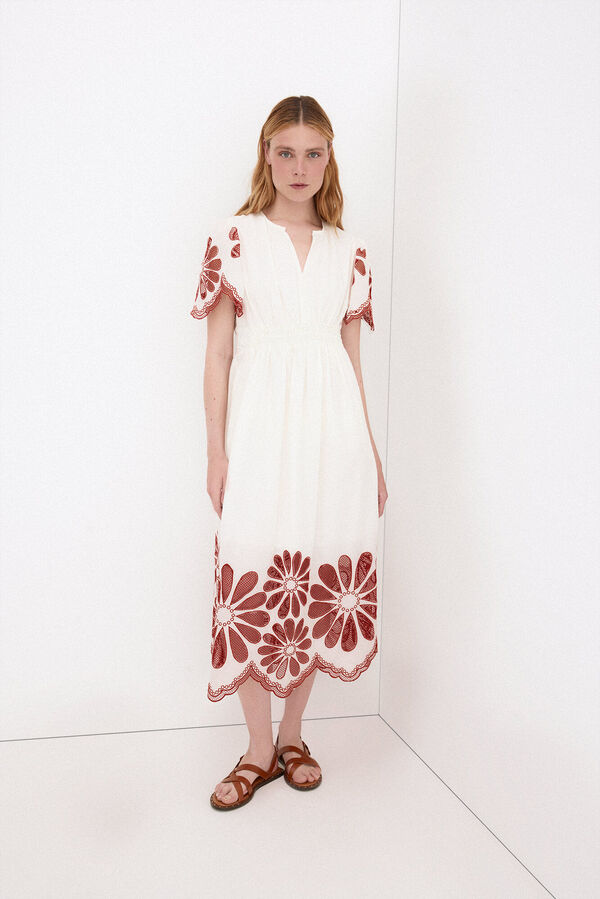 Pedro del Hierro Vestido rom&aacute;ntico encaje Crudo