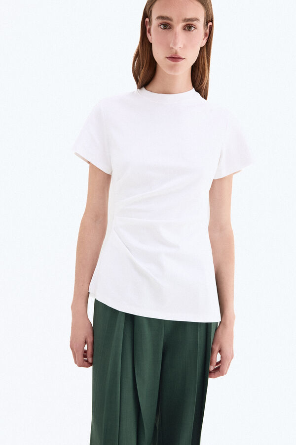 Pedro del Hierro Camiseta manga corta drapeada bajo irregular Blanco