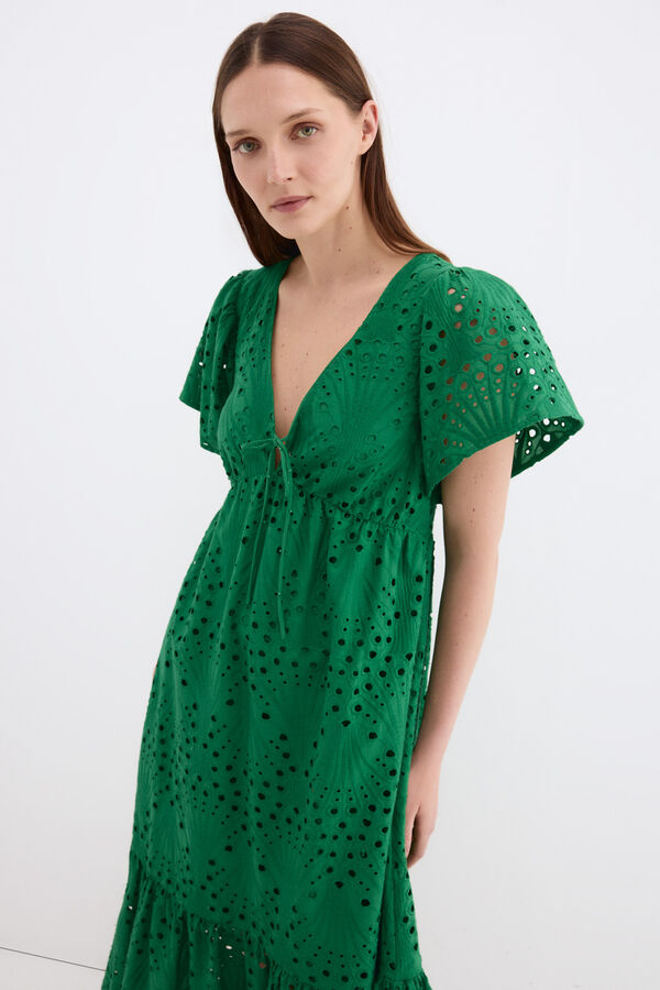 Pedro del Hierro Vestido algod&oacute;n bordados Verde