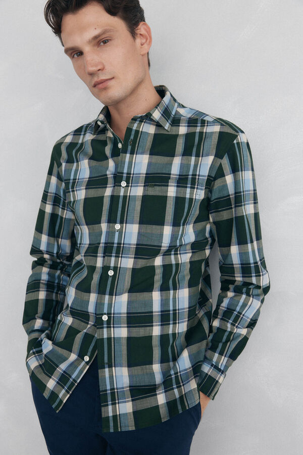 Pedro del Hierro Camisa cuadros tejido flam&eacute; Verde