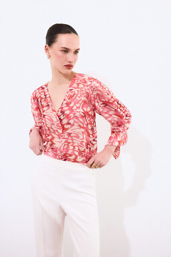 Pedro del Hierro Blusa estampada de seda Rojo