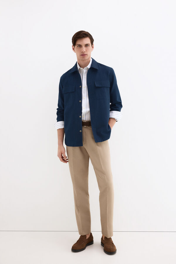 Pedro del Hierro Sobrecamisa lisa algod&oacute;n lino Azul