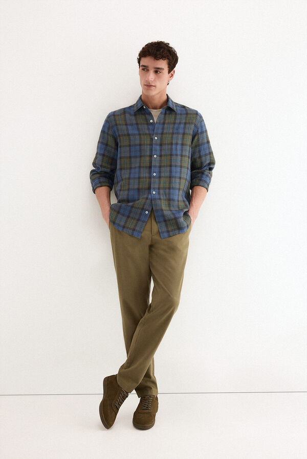 Pedro del Hierro Camisa lino cuadros Azul