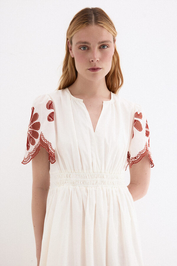 Pedro del Hierro Vestido rom&aacute;ntico encaje Crudo
