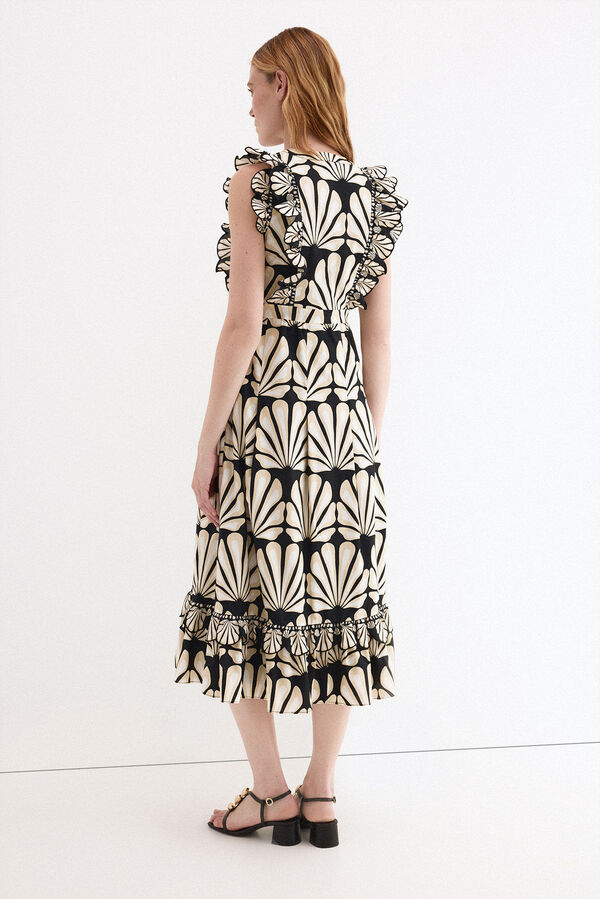 Pedro del Hierro Vestido algod&oacute;n volantes Beige