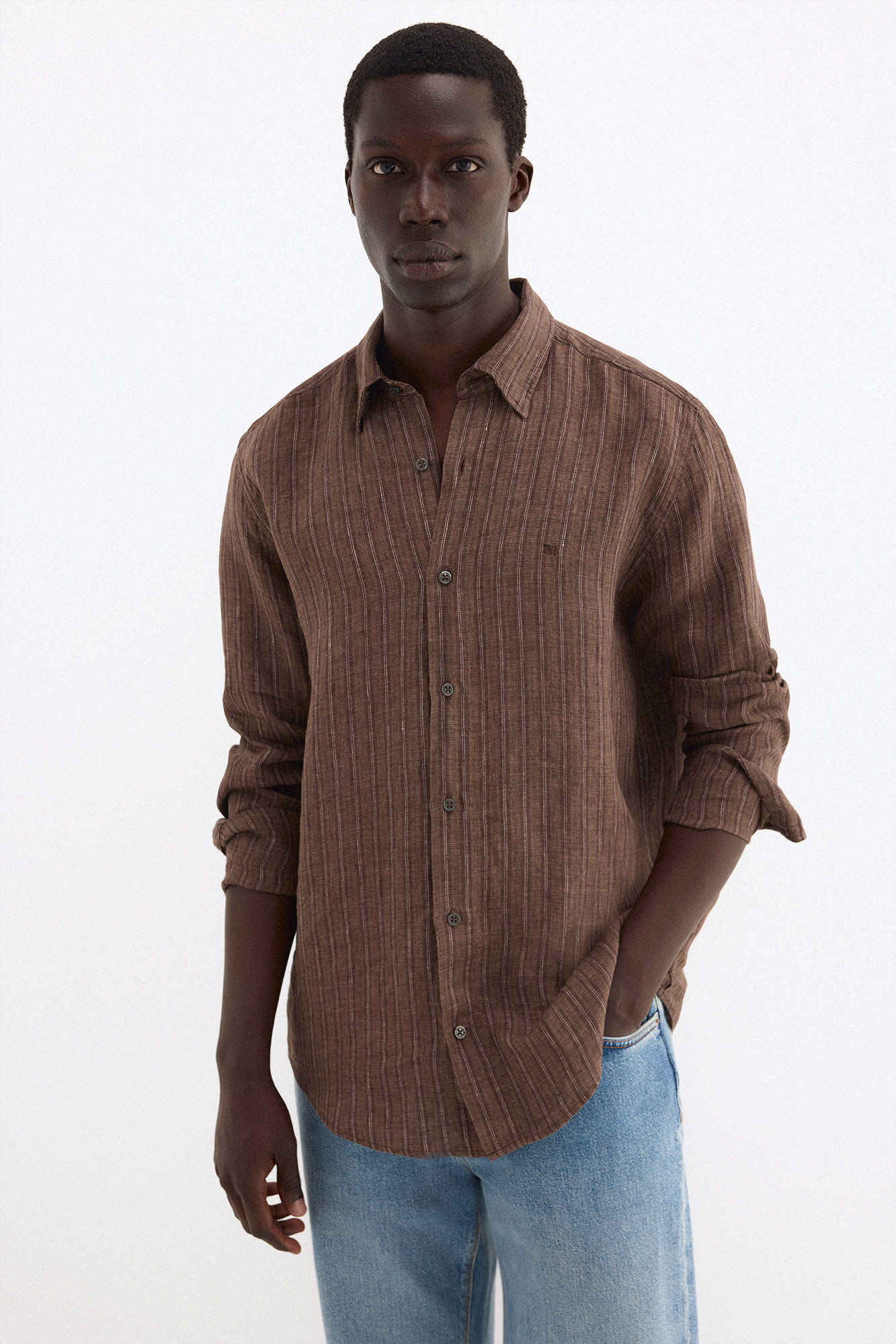 Pedro del Hierro Camisa lino rayas tejido italiano