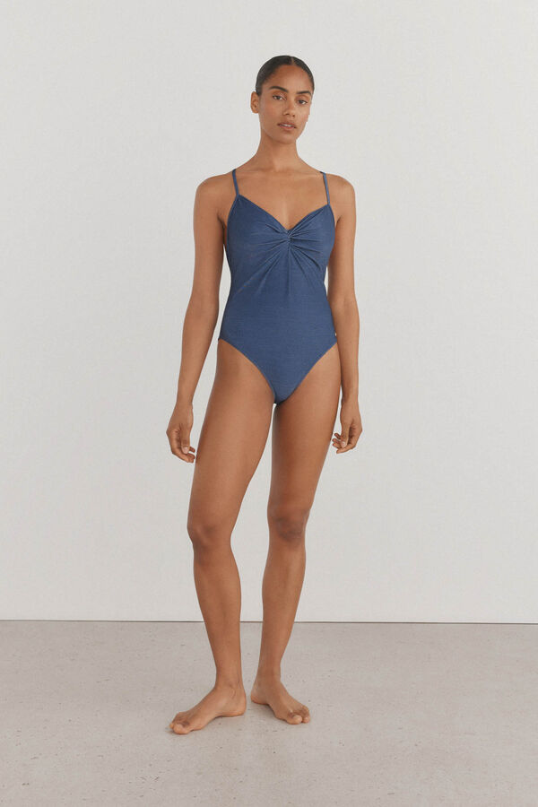 Pedro del Hierro Traje de ba&ntilde;o halter espalda cruzada tejido fantas&iacute;a lurex Azul