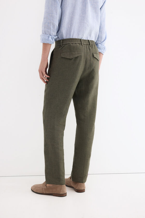 Pedro del Hierro Pantal&oacute;n lino regular fit Verde