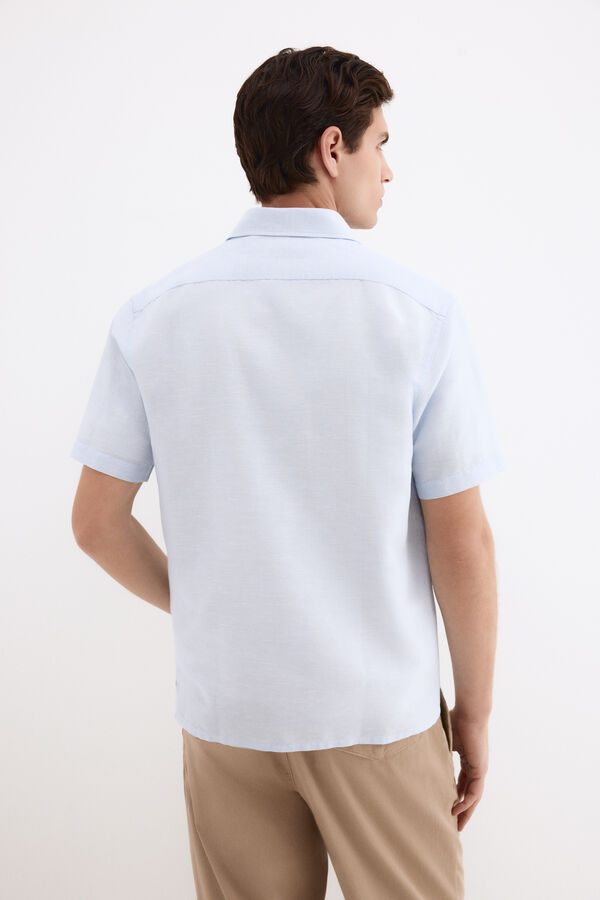 Pedro del Hierro Camisa lisa lino algod&oacute;n Azul