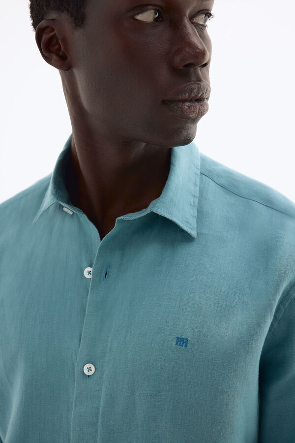 Pedro del Hierro Camisa lino lisa Turquesa