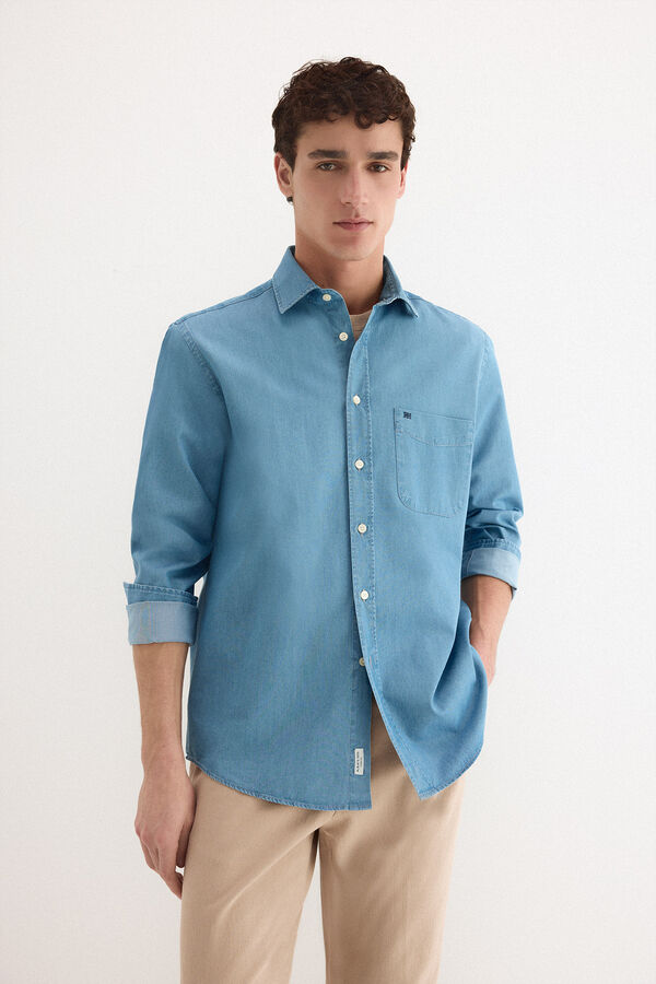 Pedro del Hierro Camisa denim tejido italiano Azul