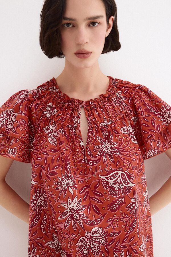 Pedro del Hierro Blusa estampada manga volante Beige