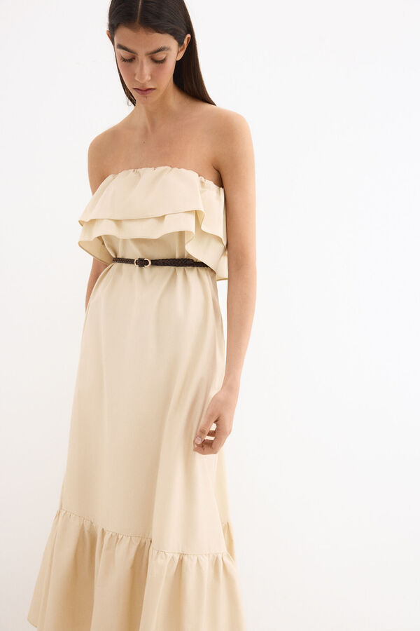 Pedro del Hierro Vestido algod&oacute;n palabra de honor Crudo