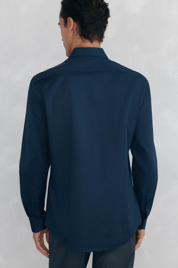 Pedro del Hierro Camisa lisa de twill f&aacute;cil planchado + anti olor slim fit Azul