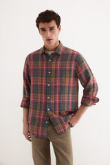 Pedro del Hierro Camisa lino cuadros Burdeos
