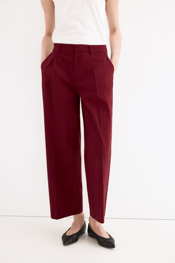 Pedro del Hierro Pantalones wide leg classic Burdeos