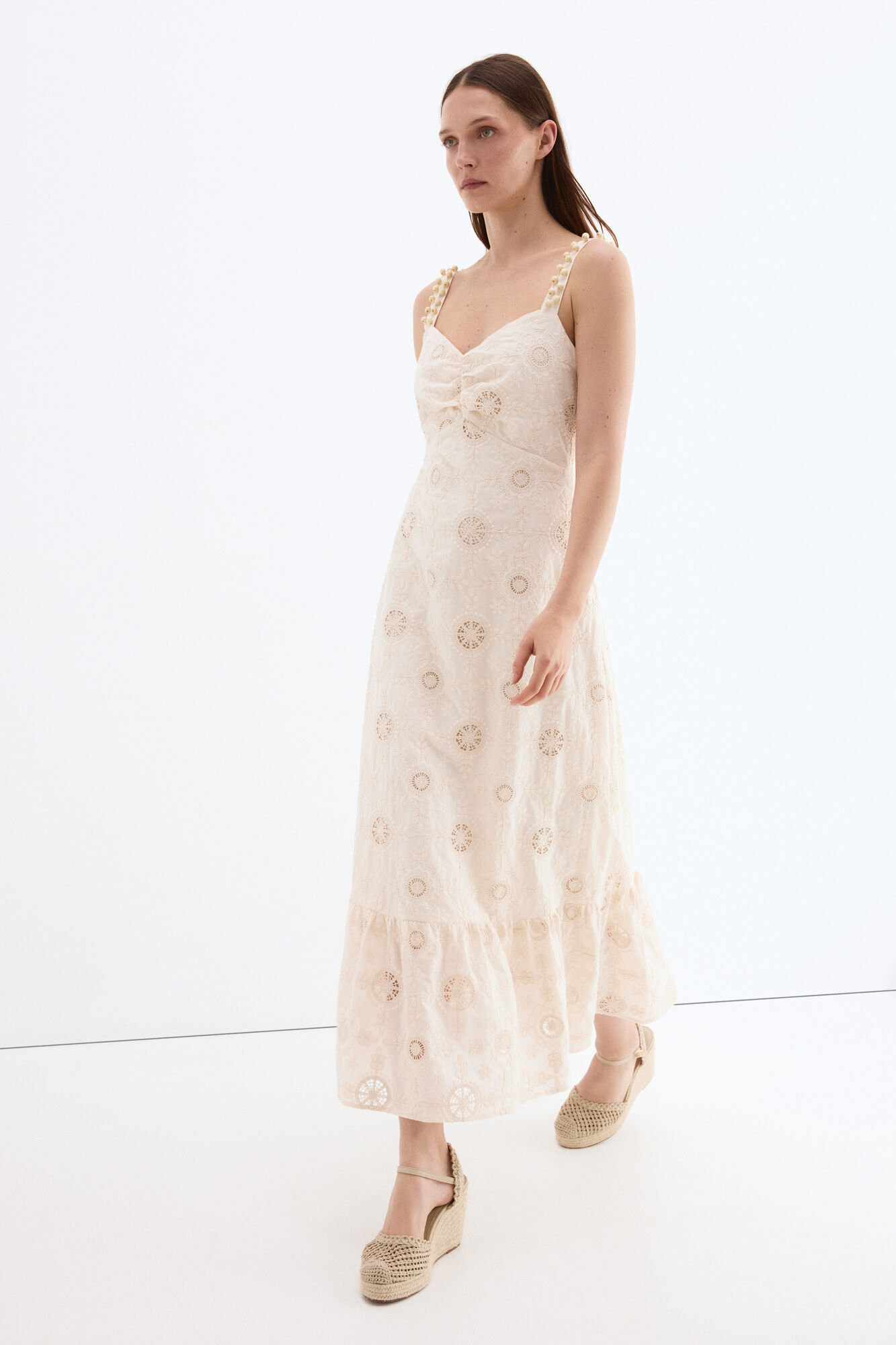 Pedro del Hierro Vestido largo algod&oacute;n con bordados
