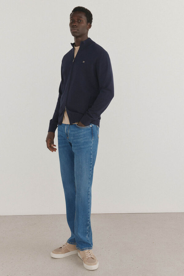 Pedro del Hierro C&aacute;rdigan fino de algod&oacute;n premium con cierre Azul