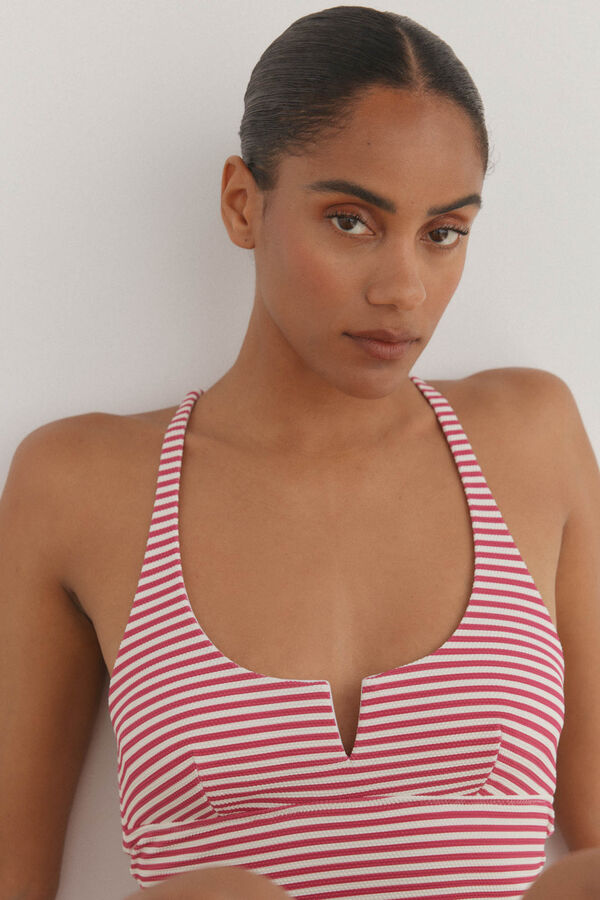 Pedro del Hierro Traje de ba&ntilde;o escote en V de piqu&eacute; a rayas Rosa