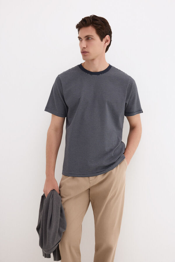 Pedro del Hierro Camiseta rayas algod&oacute;n mercerizado Azul