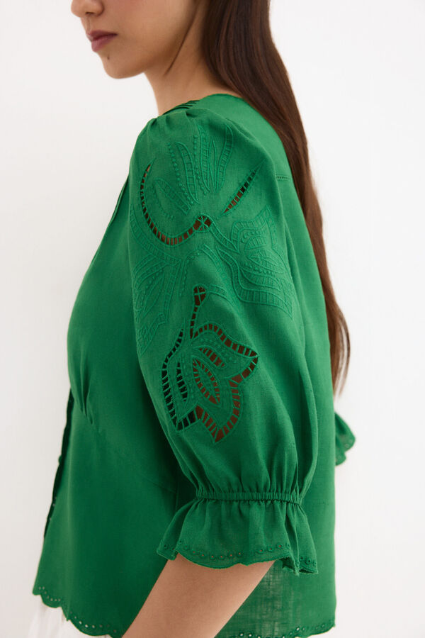 Pedro del Hierro Blusa lino bordados Verde