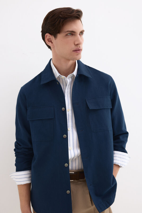 Pedro del Hierro Sobrecamisa lisa algod&oacute;n lino Azul