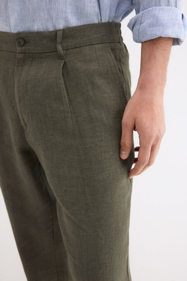 Pedro del Hierro Pantal&oacute;n lino regular fit Verde