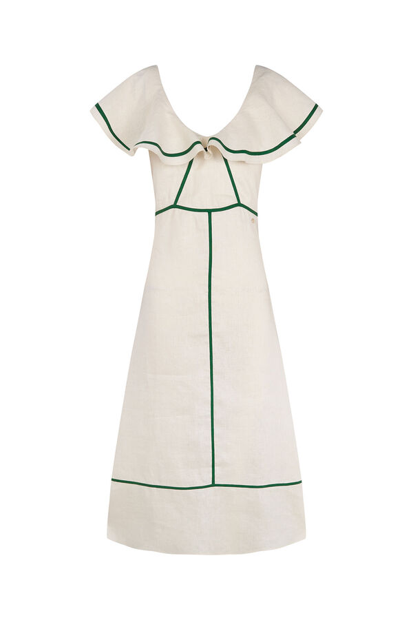Pedro del Hierro Vestido lino detalle contrastes Crudo