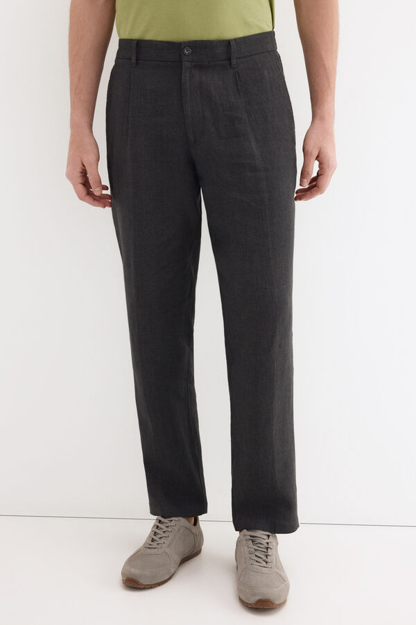 Pedro del Hierro Pantal&oacute;n lino regular fit Gris