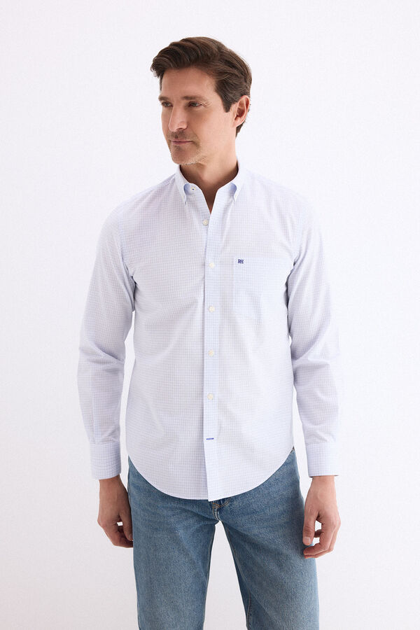 Pedro del Hierro Camisa non iron + antimanchas cuadros Azul